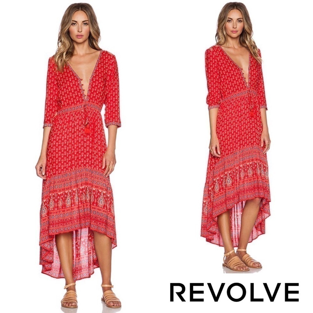Spell Dress Gypsiana Hi-Low Maxi Tassels Floral Asymmetric Red Bandana S FLAW - Picture 15 of 15
